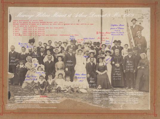 1909  N° 4 MOINET HELENE MARIAGE 1909  avec notes