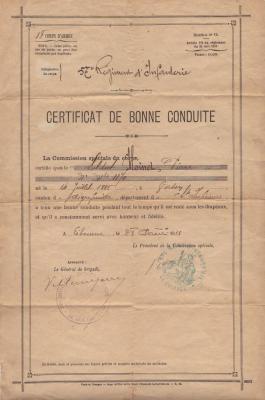 1911 MOINET PIERRE Certificat de bonne conduite 28 Août 1911