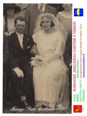 1D AMELINEAU RENE MARIAGE 1925 LES MARIES GROS PLAN