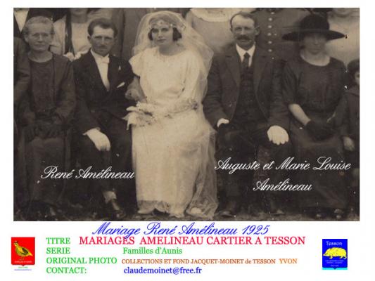 1E AMELINEAU RENE MARIAGE 1925 LES MARIES GROS PLAN (2)
