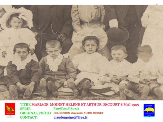 9 MOINET HELENE DECOURT ARTHUR 8 MAI 1909 CADRE VIERGE ENFANTS GROUPE